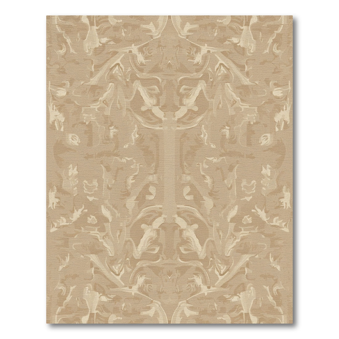 Neutral Tan Abstract Scroll Medallion Rug