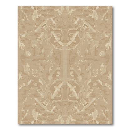 Neutral Tan Abstract Scroll Medallion Rug