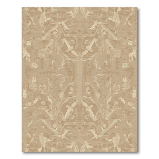 Neutral Tan Abstract Scroll Medallion Rug
