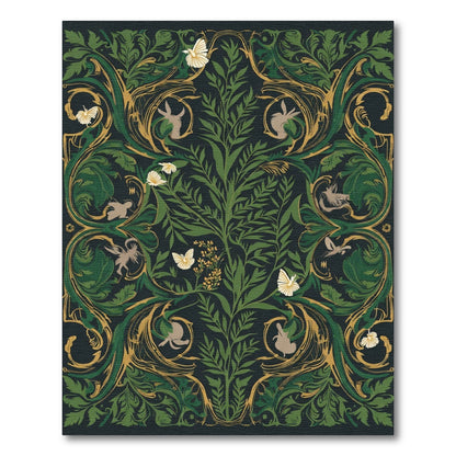 Deep Emerald Forest Creatures Butterflies Rug