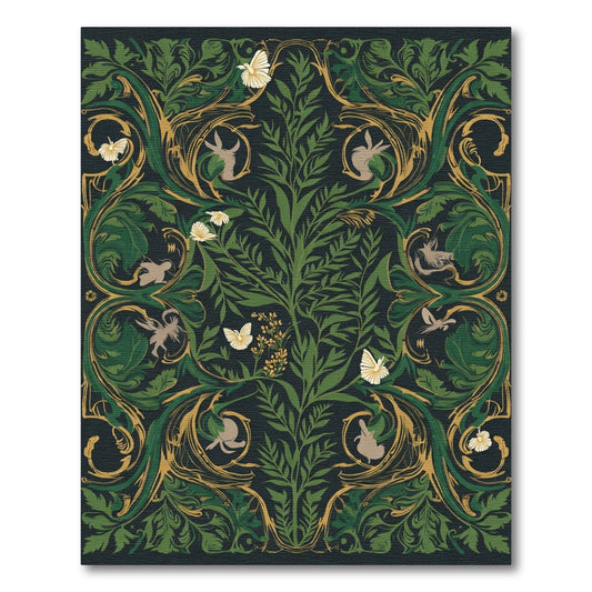 Deep Emerald Forest Creatures Butterflies Rug