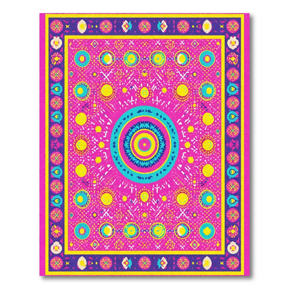 Vibrant Pink Blue Yellow Medallion Rug