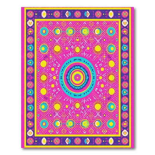 Vibrant Pink Blue Yellow Medallion Rug