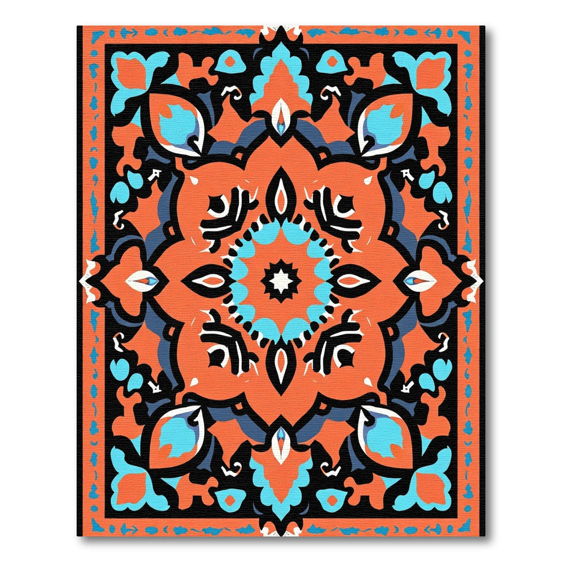 Vivid Orange Medallion Black Border Rug