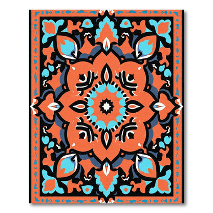 Vivid Orange Medallion Black Border Rug