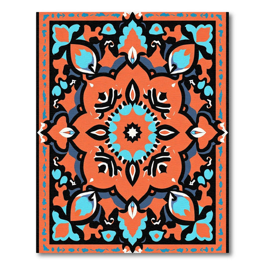 Vivid Orange Medallion Black Border Rug