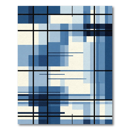 Blue Geometric Overlap Grid Rug