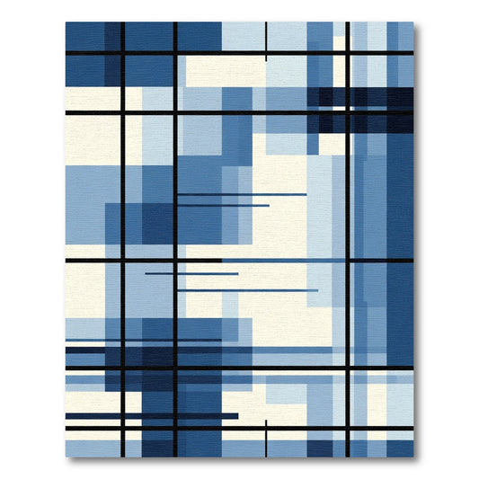 Blue Geometric Overlap Grid Rug