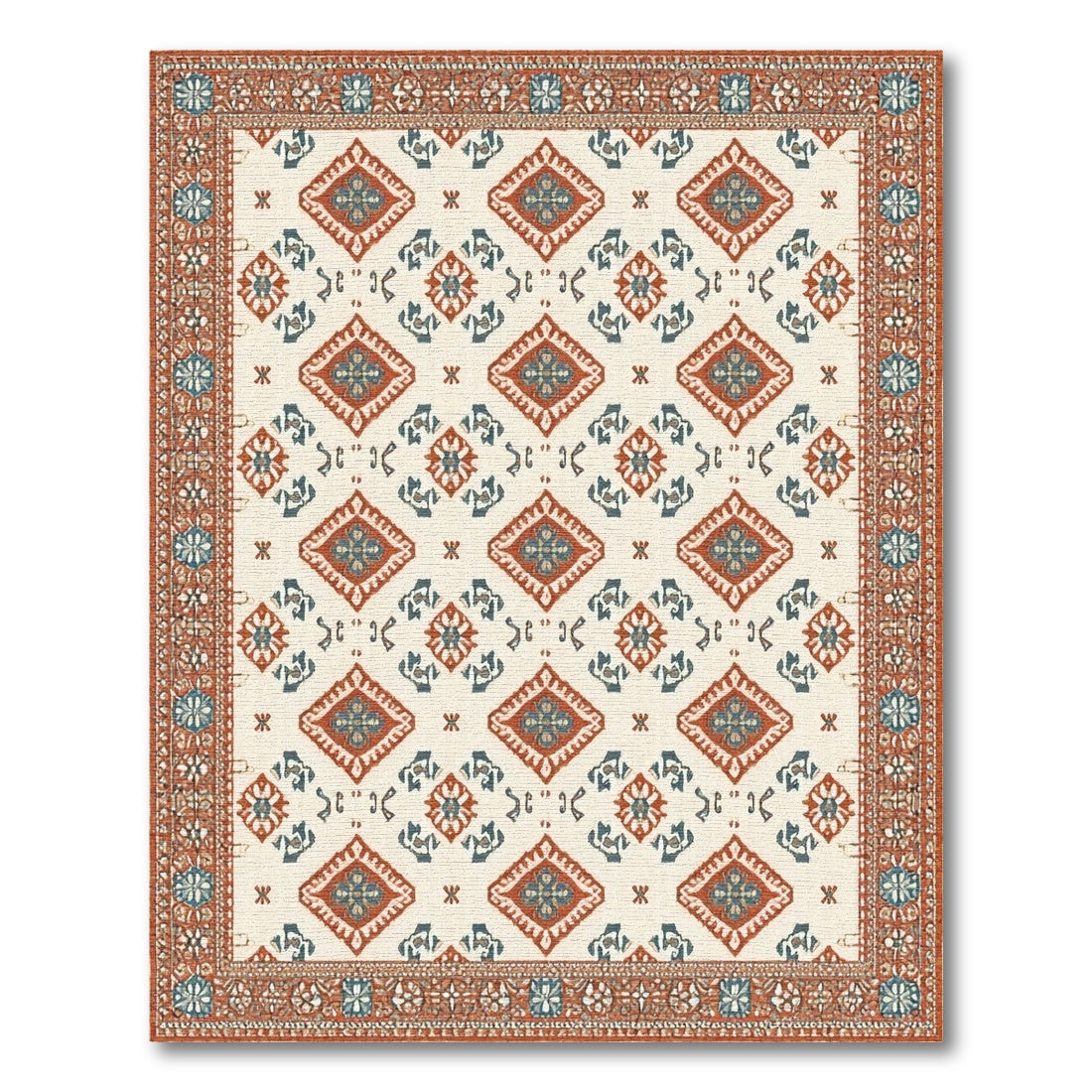 Beige Southwestern Area Rug with Red Teal Diamonds