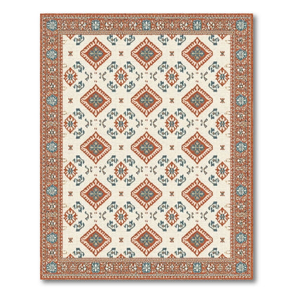 Beige Southwestern Area Rug with Red Teal Diamonds