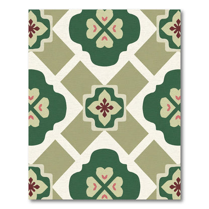 Green Floral Garden Lattice Rug