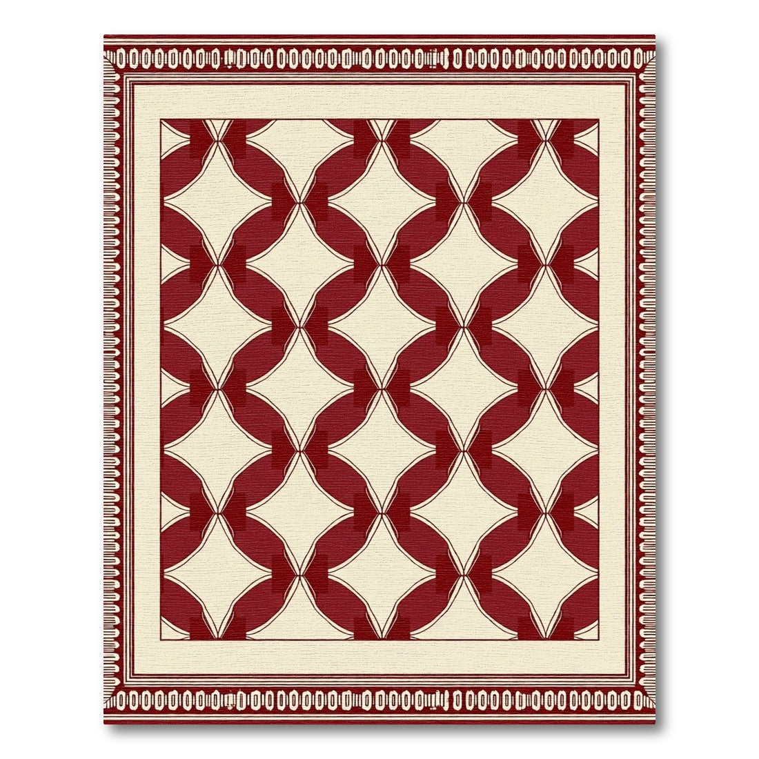 Crimson Cream Geometric Lattice Rug