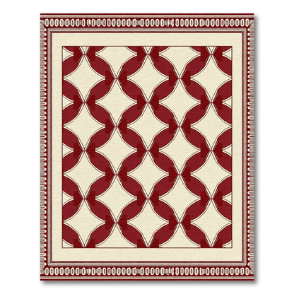 Crimson Cream Geometric Lattice Rug