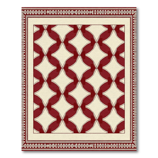 Crimson Cream Geometric Lattice Rug