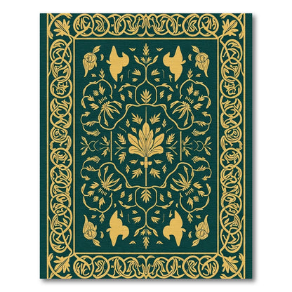 Emerald Gold Botanical Birds Border Rug