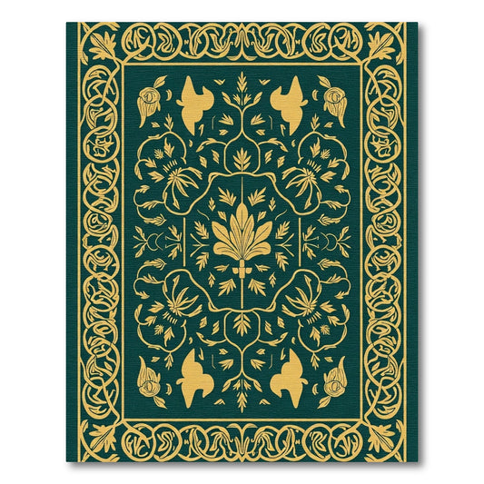 Emerald Gold Botanical Birds Border Rug