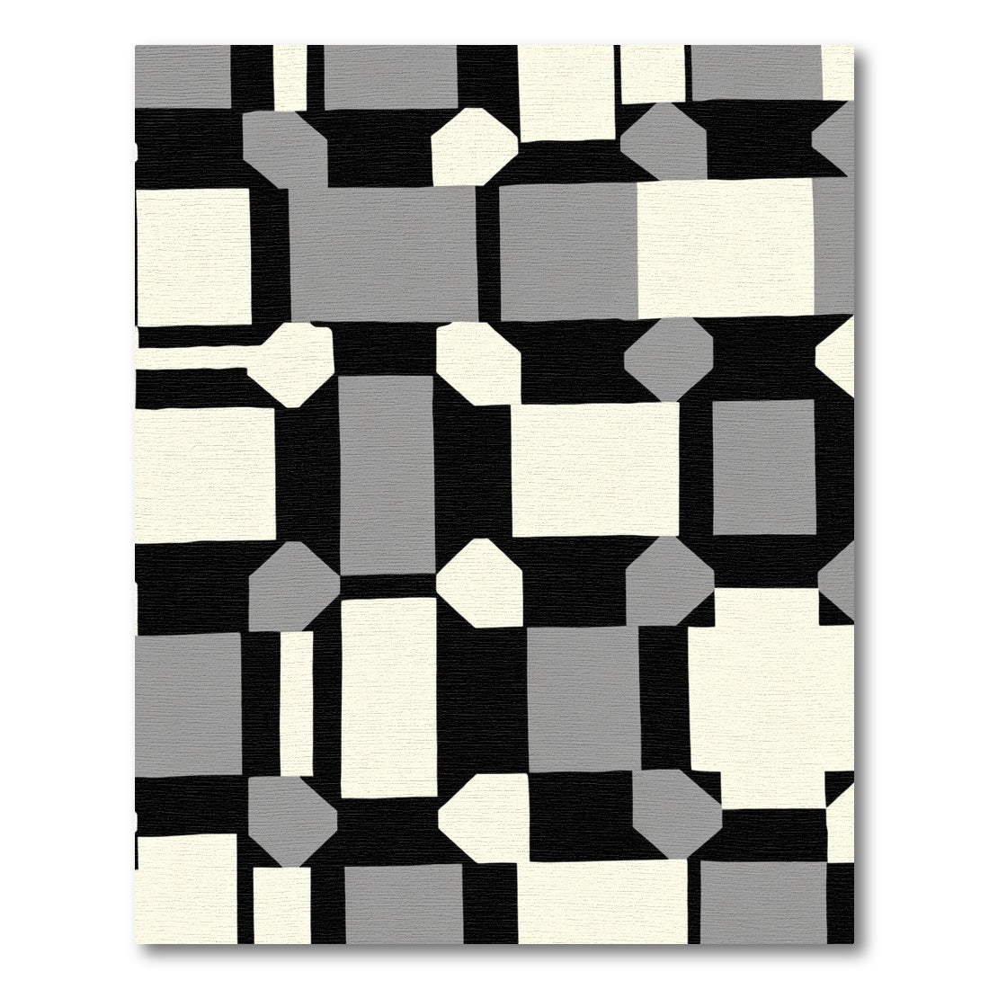 Modern Black Cream Gray Geometric Shapes Rug