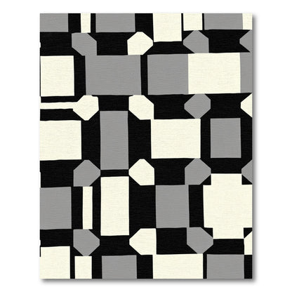 Modern Black Cream Gray Geometric Shapes Rug