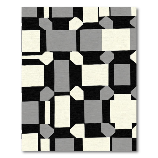 Modern Black Cream Gray Geometric Shapes Rug