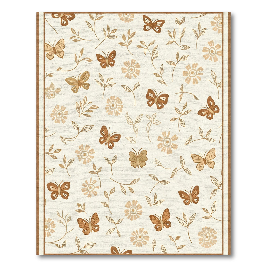 Cream and Brown Butterfly Floral Arrangement Rug