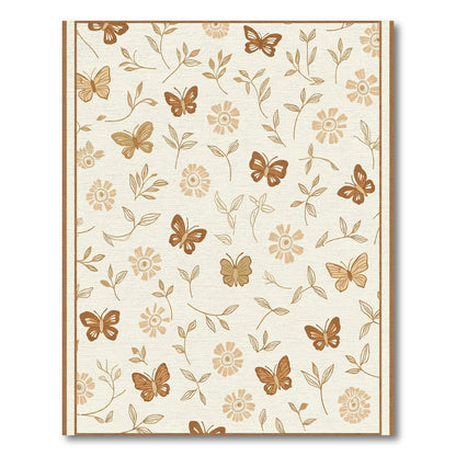 Cream and Brown Butterfly Floral Arrangement Rug