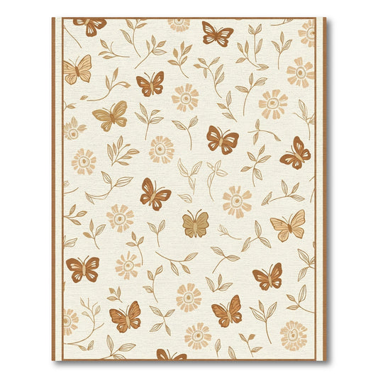 Cream and Brown Butterfly Floral Arrangement Rug