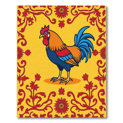 Vibrant Rooster Floral Border Rug