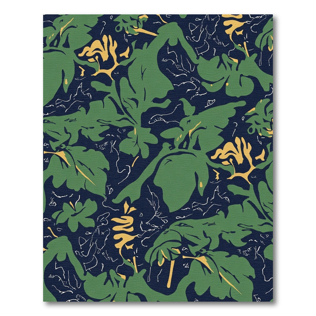 Deep Navy Green Abstract Foliage Rug