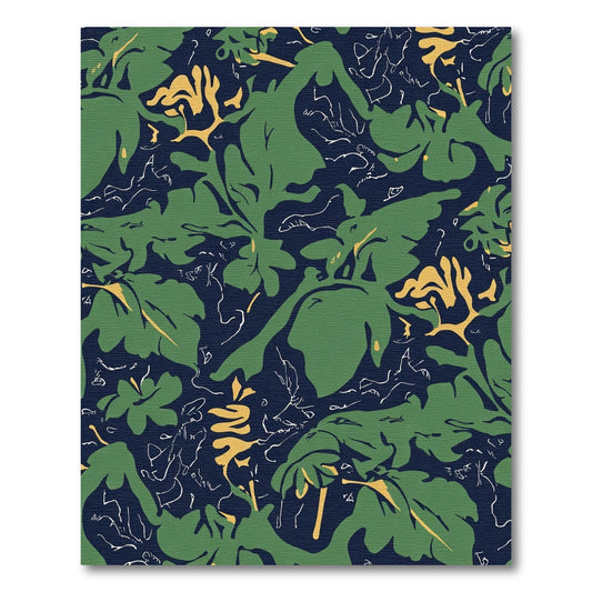 Deep Navy Green Abstract Foliage Rug