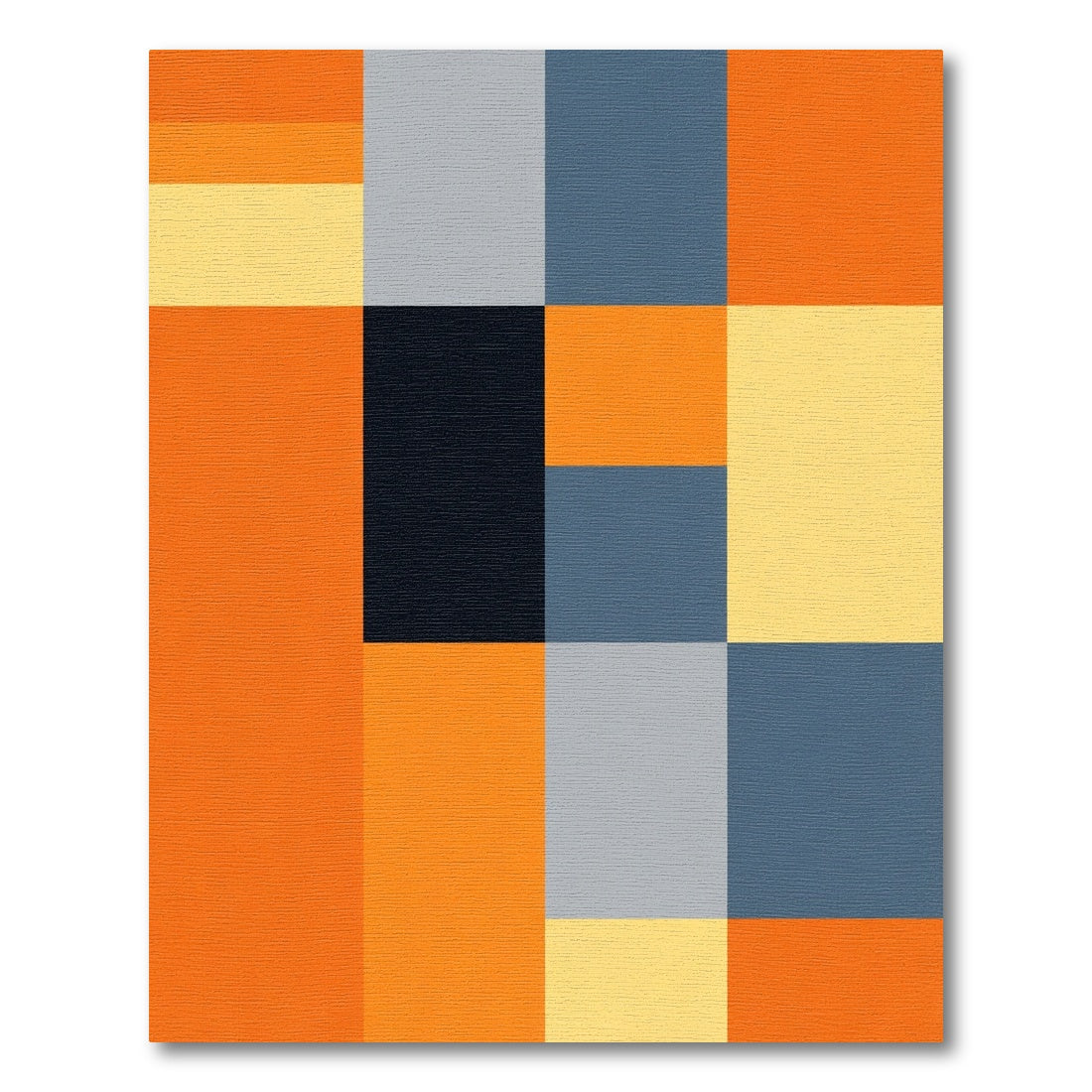 Warm Orange Blue Geometric Blocks Rug