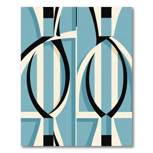 Abstract Teal Arch Black and White Rug