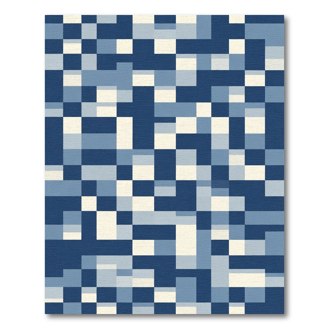 Blue Cream Abstract Square Geometric Rug