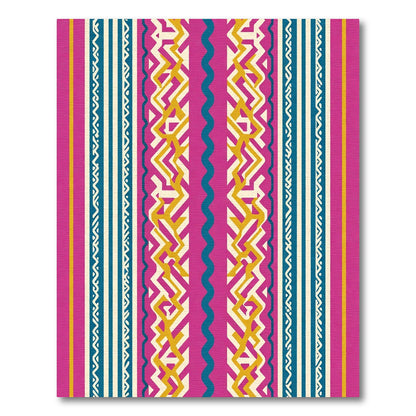 Vibrant Pink Geometric Tribal Stripes Rug