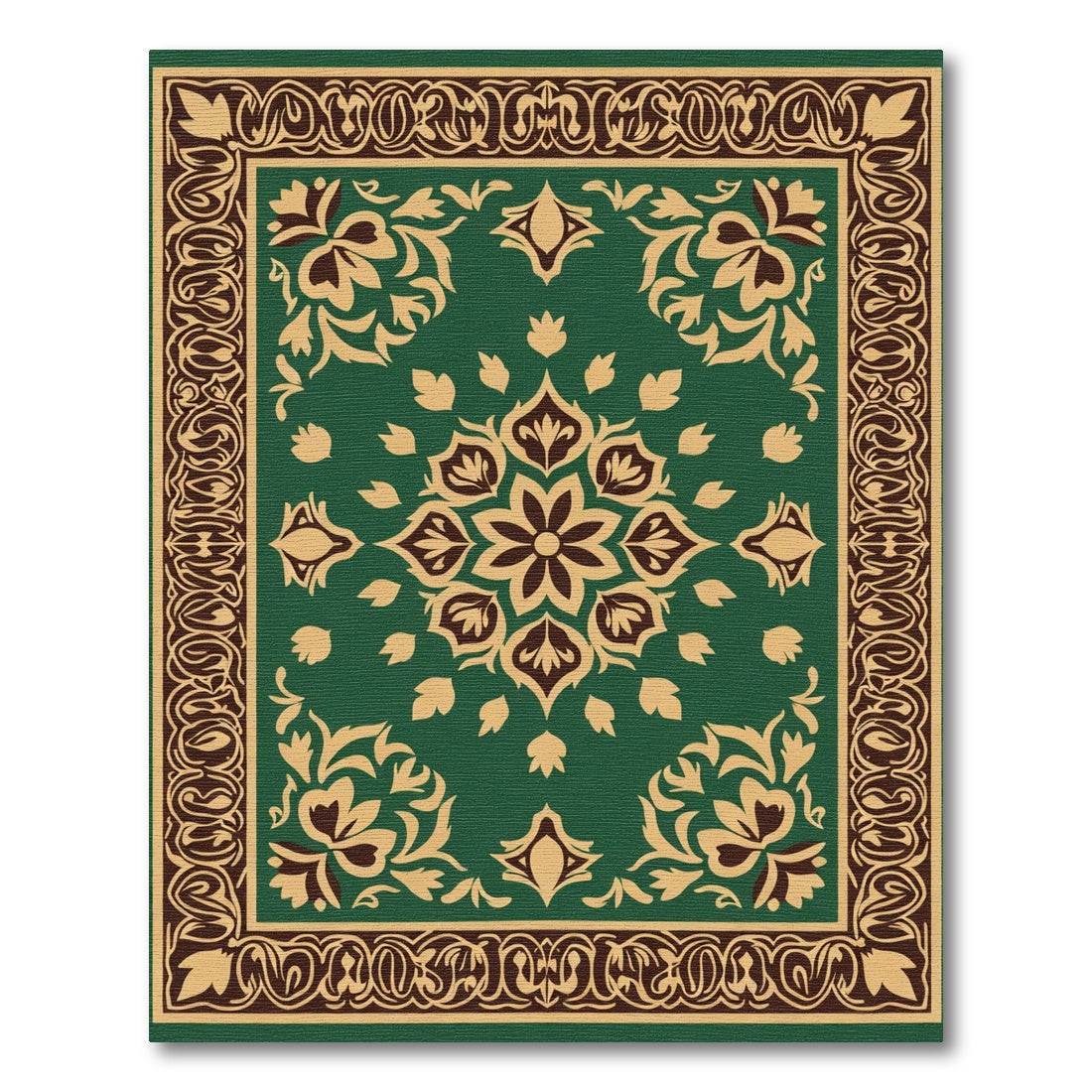 Deep Green Floral Medallion Border Rug