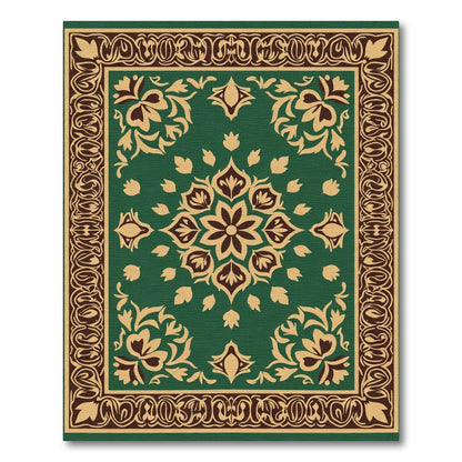 Deep Green Floral Medallion Border Rug