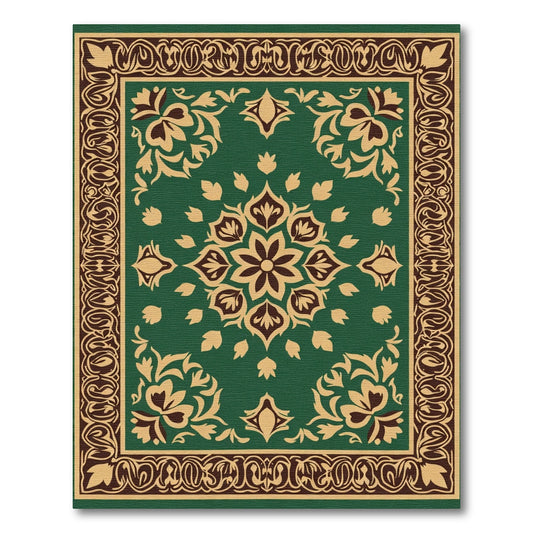 Deep Green Floral Medallion Border Rug