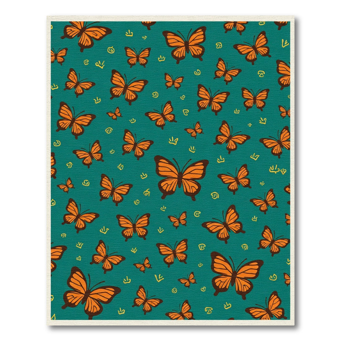 Orange Butterfly Whimsical Teal Pattern Rug