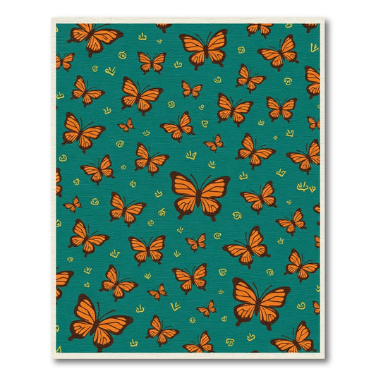 Orange Butterfly Whimsical Teal Pattern Rug