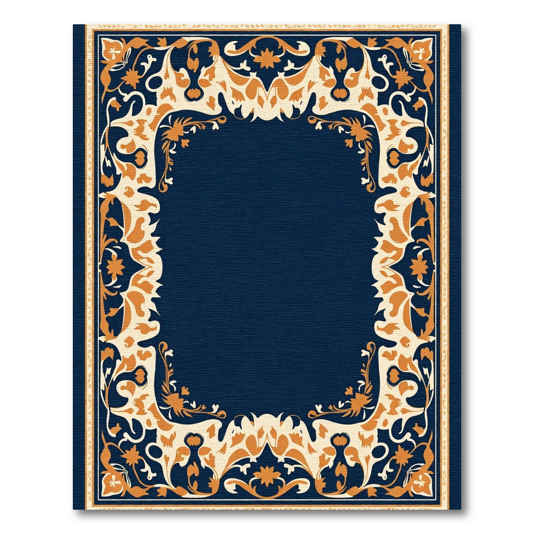 Deep Blue Golden Floral Border Rug