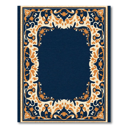 Deep Blue Golden Floral Border Rug