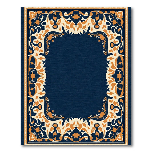 Deep Blue Golden Floral Border Rug