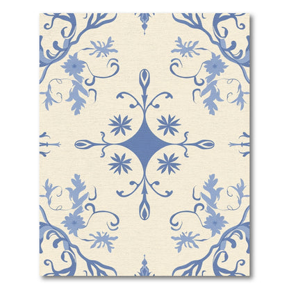 Blue Floral Vine Classic Medallion Rug