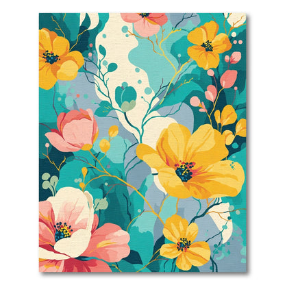 Vibrant Yellow Pink Teal Floral Bloom Rug