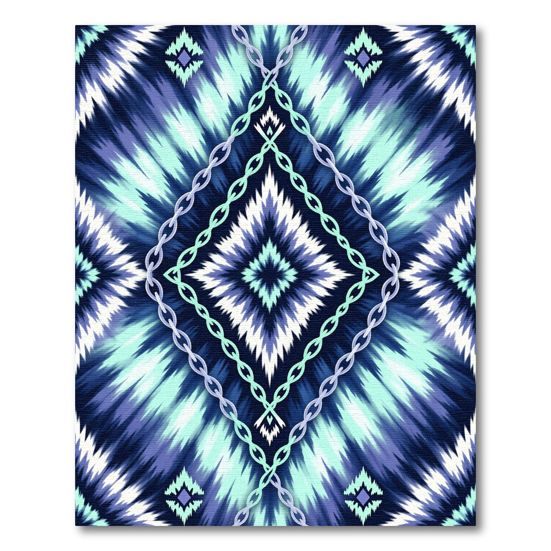 Teal Blue Jagged Diamond Chain Rug
