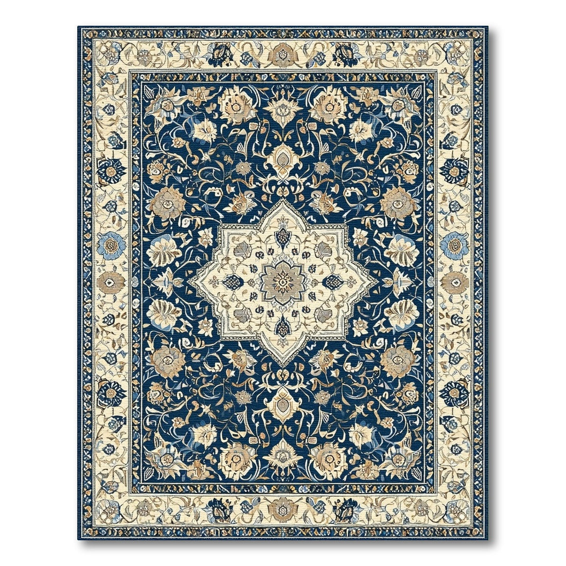 Floral Medallion Traditional Persian Navy Blue Persian Floral Medallion Area Rug