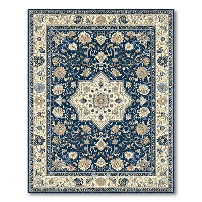 Floral Medallion Traditional Persian Navy Blue Persian Floral Medallion Area Rug
