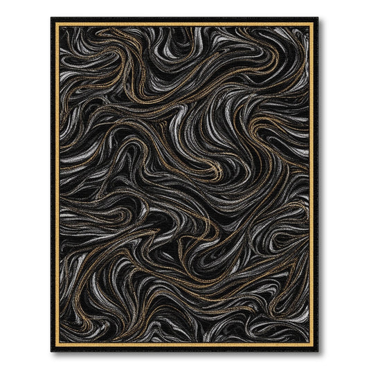 Gold and Silver Black Gold Abstract Swirl Area Rug