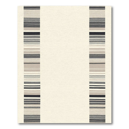 Modern Black Taupe Striped Border Rug