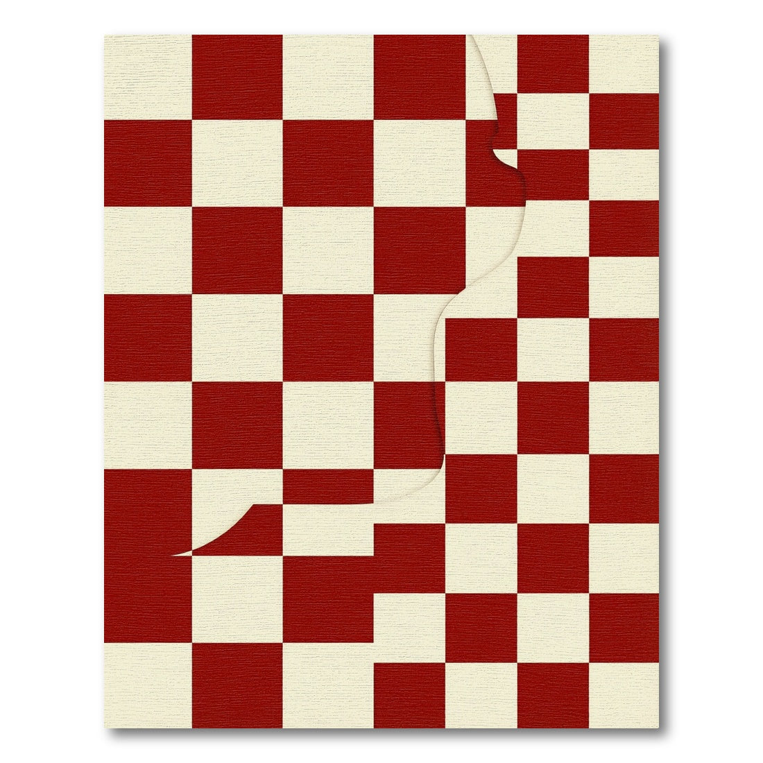 Red Cream Checkered Geometric Overlay Rug