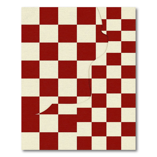 Red Cream Checkered Geometric Overlay Rug